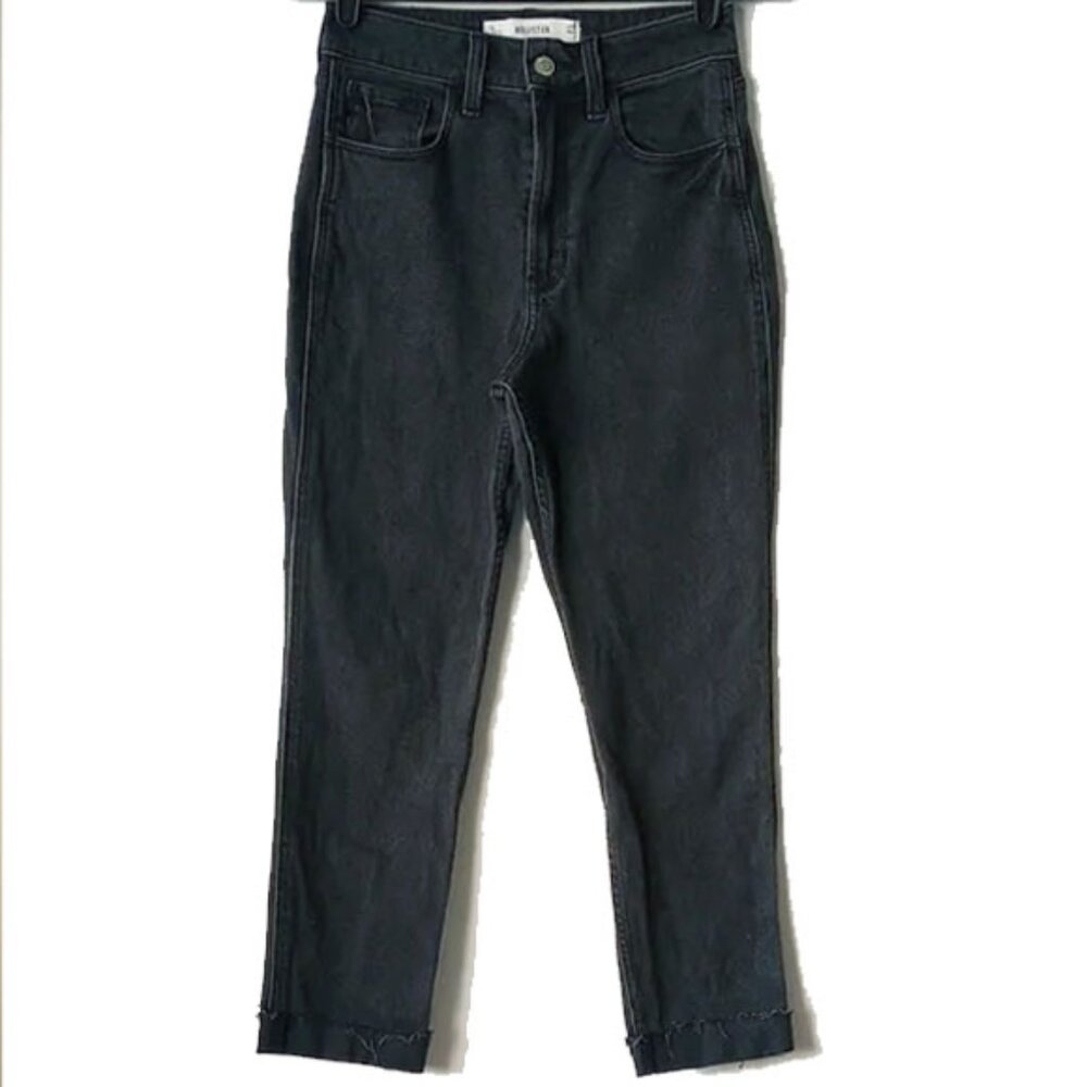 Hollister Ultra High Rise Raw Hem Mom Jeans 0S 25S 25 Short Black Wash - Picture 2 of 9